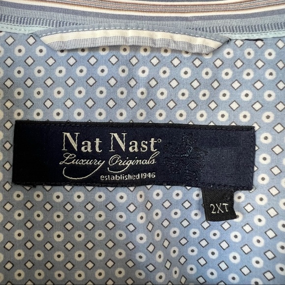 Nat Nast 100% Cotton Button Front Shirt Striped Blue Bering Sea Size 2XT - Picture 3 of 7